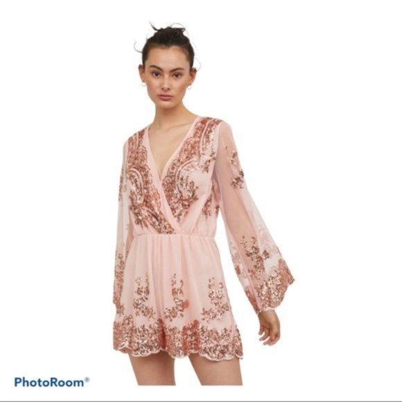 H&M Pants - H&M Sequined Wrap Pink Romper